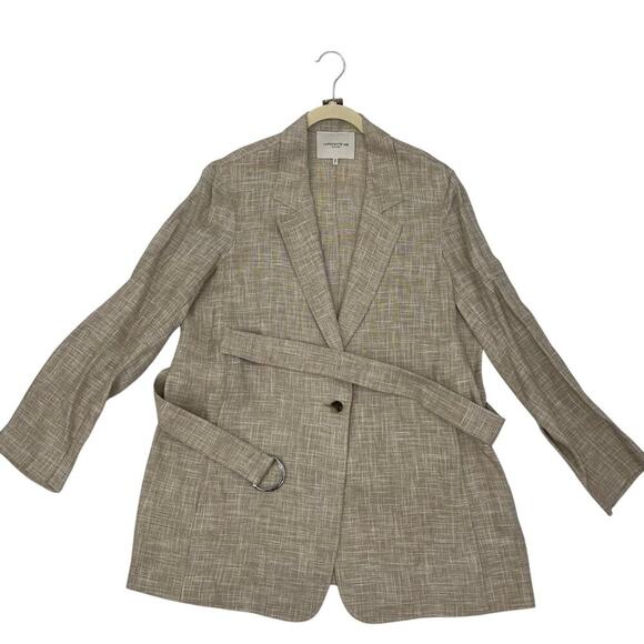 LAFAYETTE 148 NEW YORK One Button Blazer Jacket Beige Linen Belted Size XL - Picture 2 of 11
